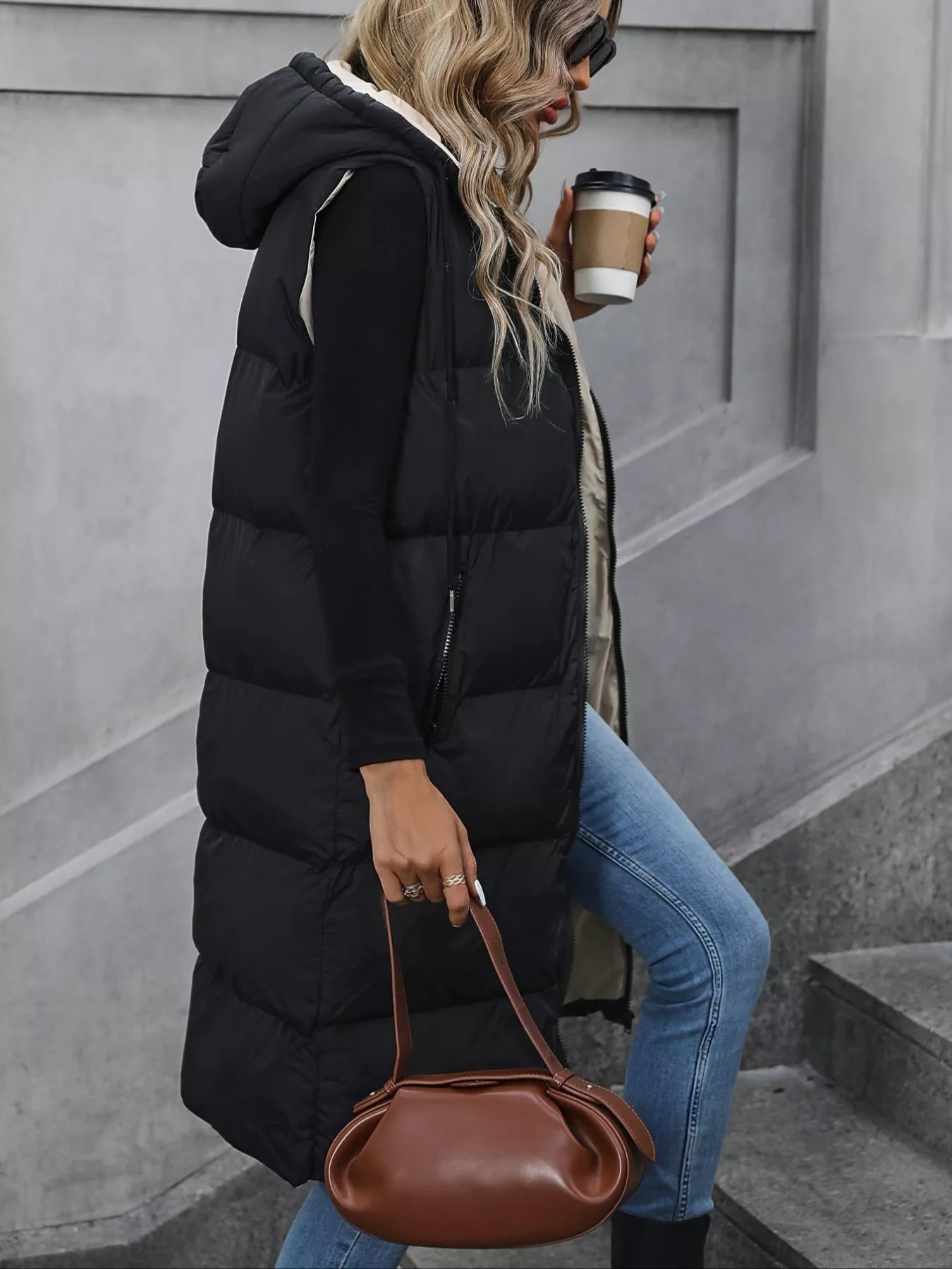 Longline Padded Hooded Vest Coat - Image 5