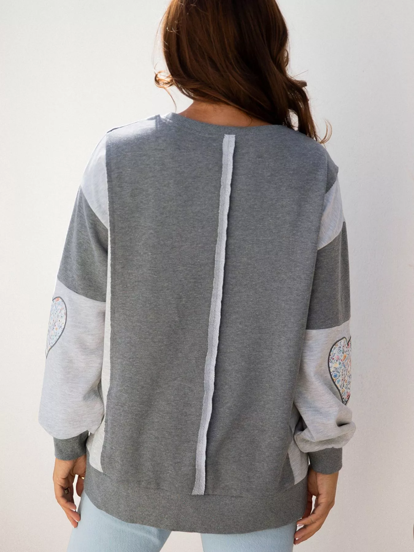 LOVE Graphic Exposed Seam Patchwork Uneven Hem Chic Sweatshirt - Image 2