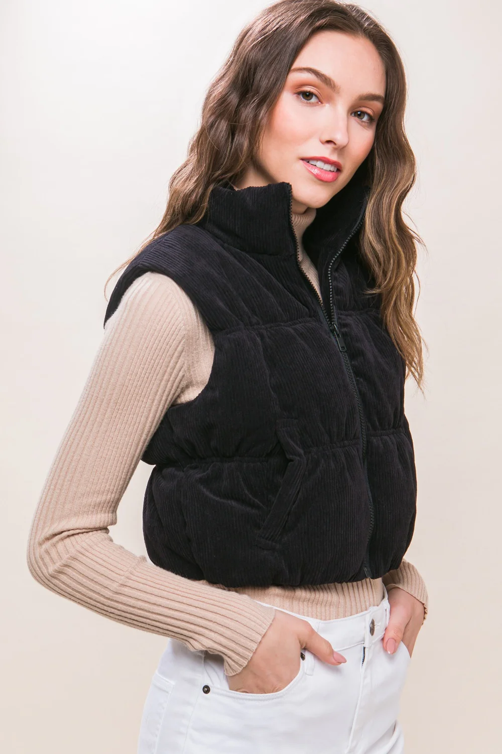 Love Tree Corduroy Zip Up Puffer Vest with Pockets - Image 2