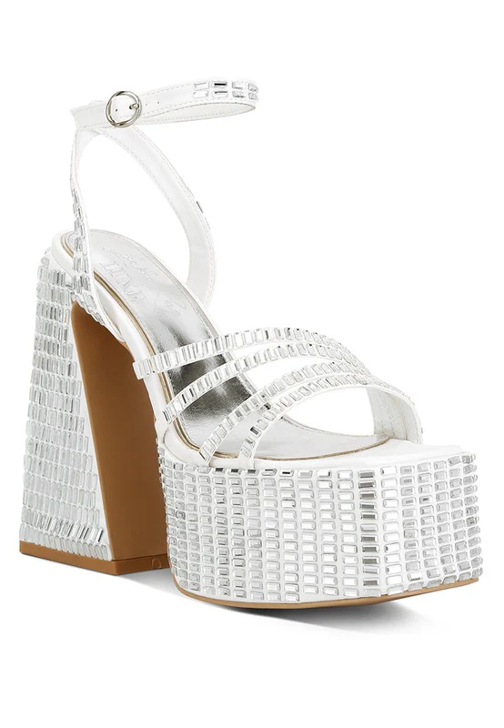Lustrous Mirror Embellished Flare Heel Sandals - Image 8
