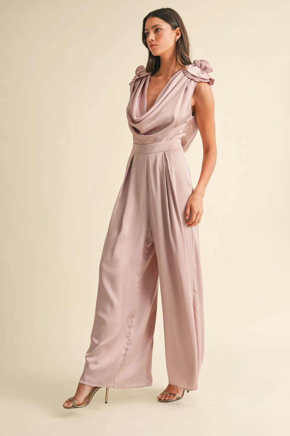 MABLE 3D Floral Applique Deep Cowl Neck Jumpsuit - Image 3