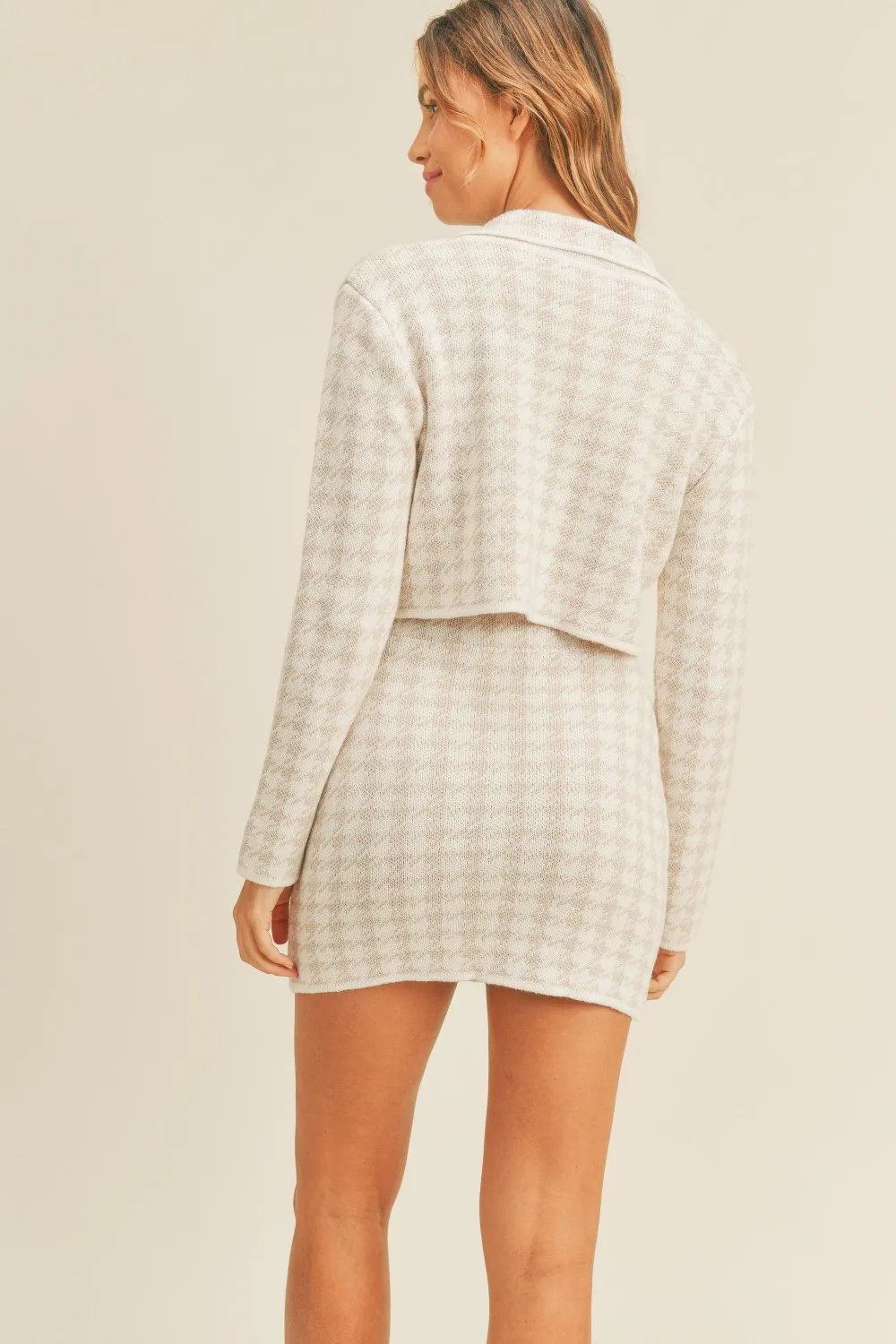 MABLE Houndstooth Cropped Knit Cardigan and Mini Skirt Set - Image 2