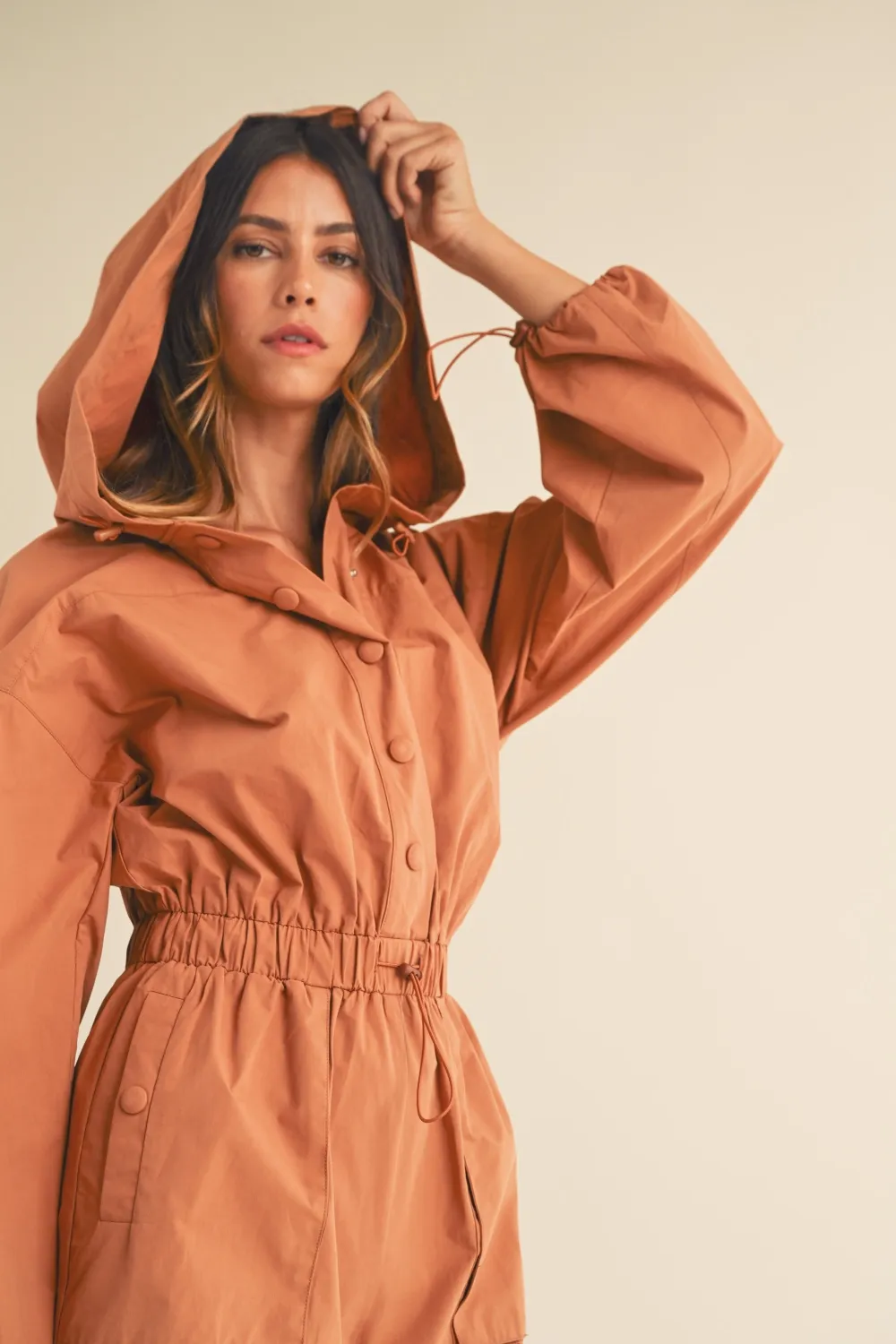 Mable Snap Down Long Sleeve Hooded Romper - Image 6