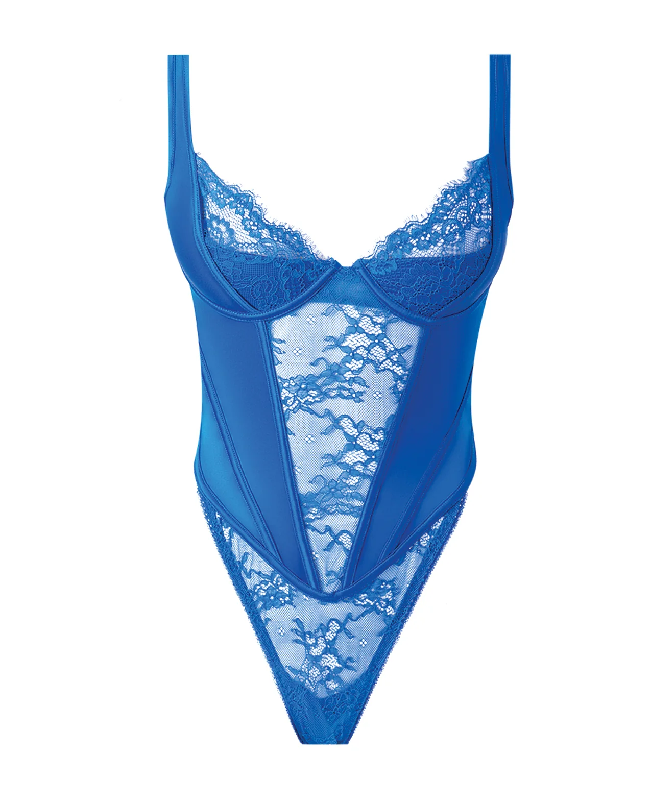 Madeline Lace & Mesh High Waist Teddy - Cobalt Blue MD - Image 5