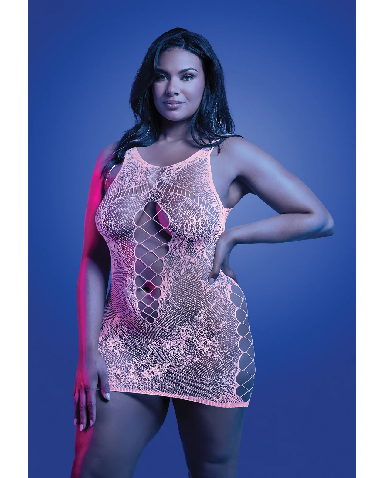Magnetism Glow-in-the-Dark Lace Knit Dress; Glows Pink - White QN