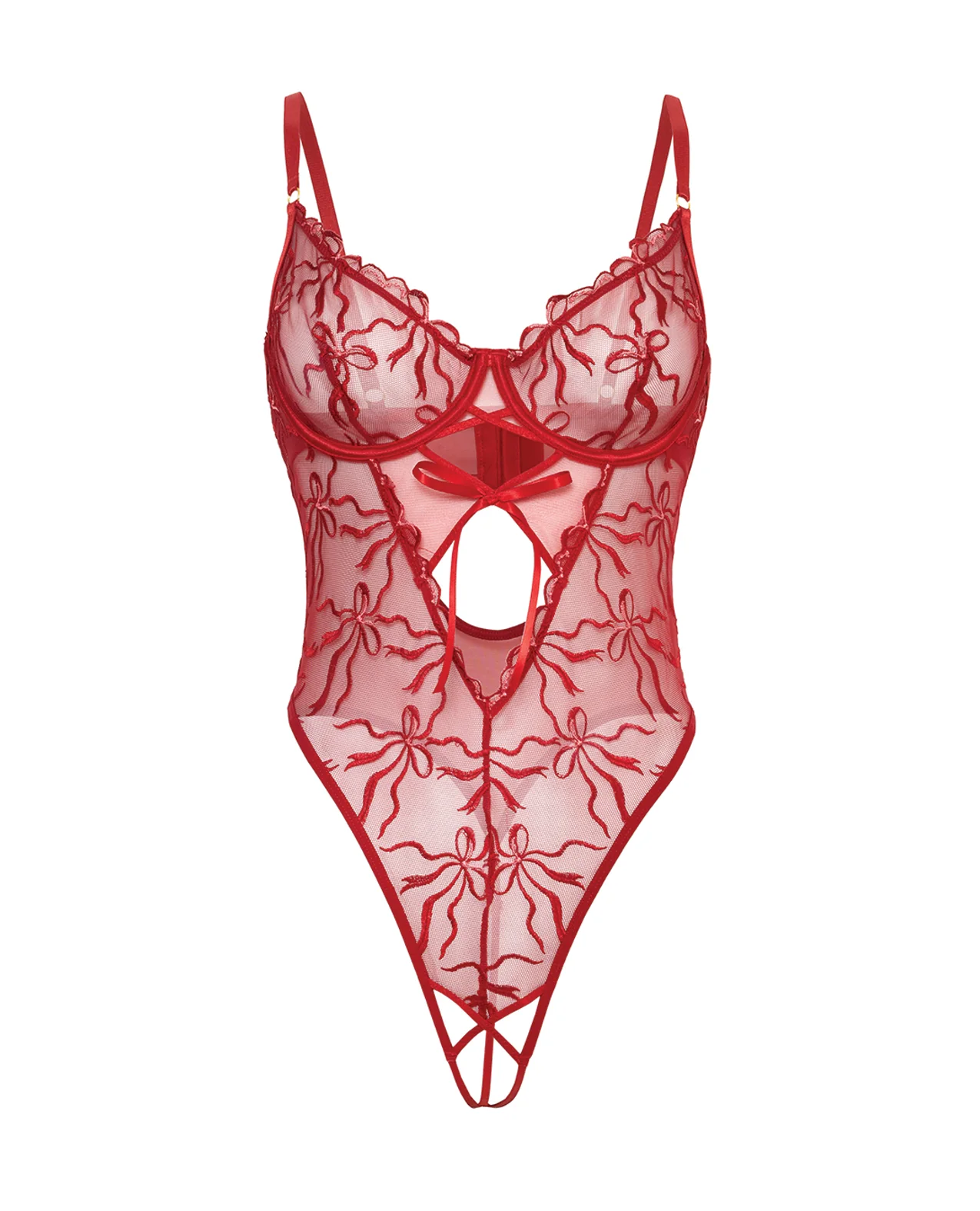 Mariah Embroidered Mesh Underwire Teddy - Burgundy LG - Image 4