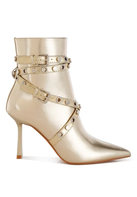Marinta Metallic Slim Flared Heel Strappy Boots - Image 3