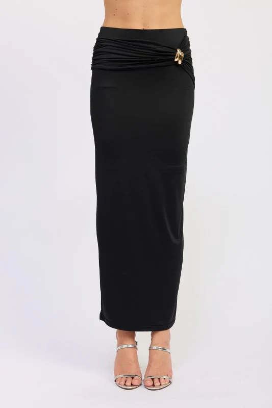 MAXI RUCHED KNITSKIRT WITH GOLD TRIM - Image 12