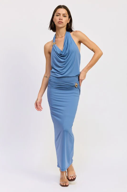 MAXI RUCHED KNITSKIRT WITH GOLD TRIM - Image 20