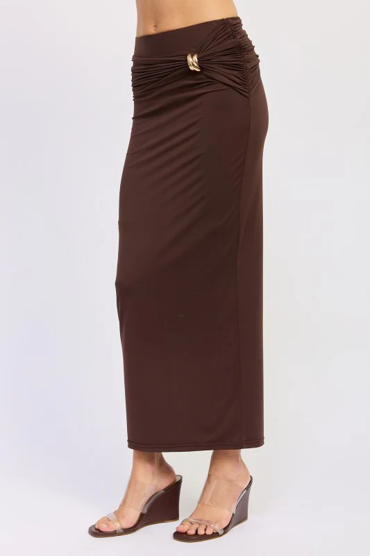 MAXI RUCHED KNITSKIRT WITH GOLD TRIM - Image 7