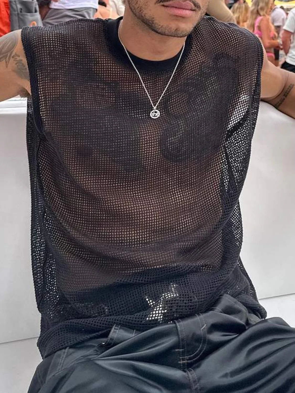 Men's Full Size Openwork Round Neck Tank Plus Size