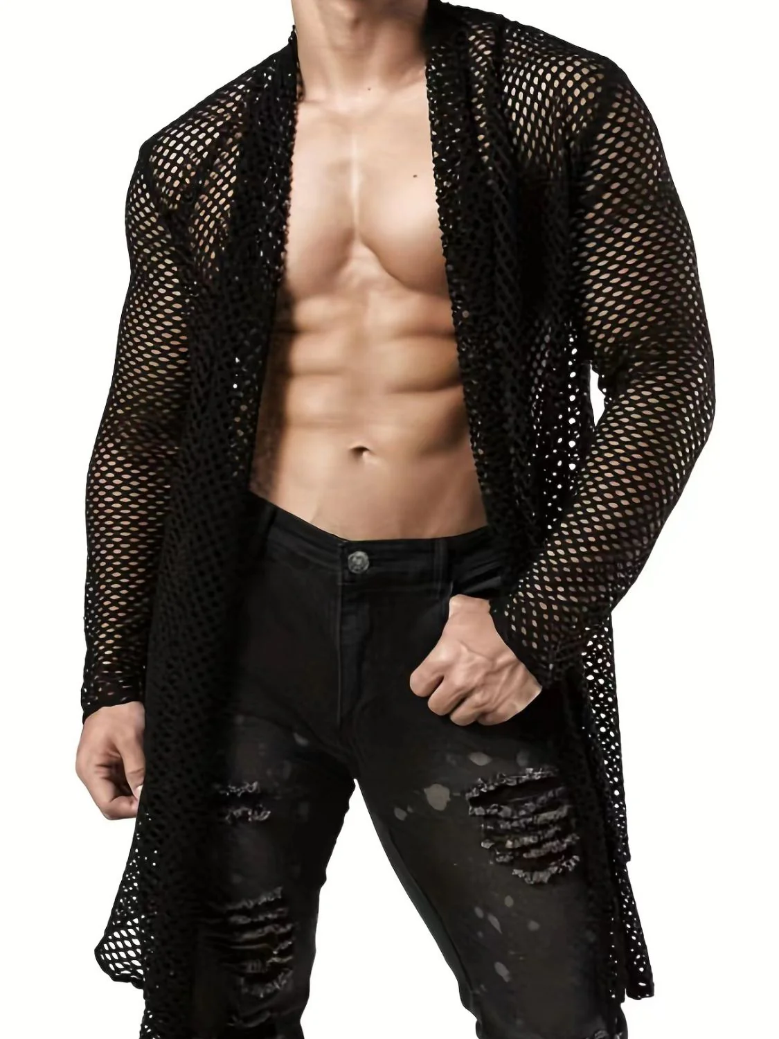 Men's Openwork Open Front Long Sleeve Cover-Up - Image 6