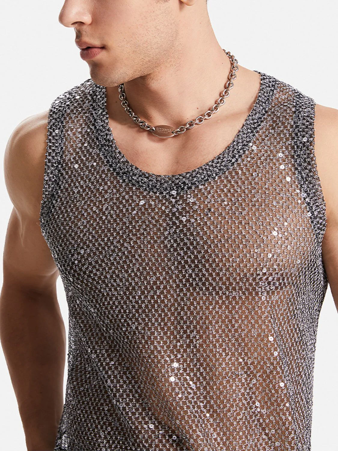 Men's Sequin Round Neck Tank - Image 4