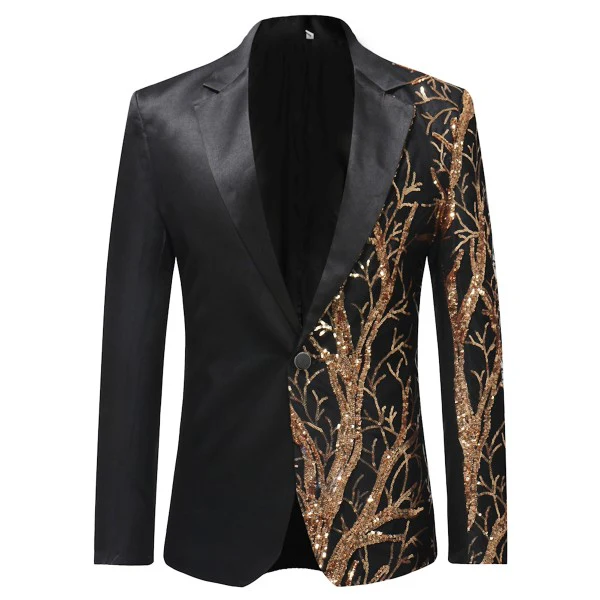 Mens Tree Sequin Patchwork 1 Button Tuxedo Jacket