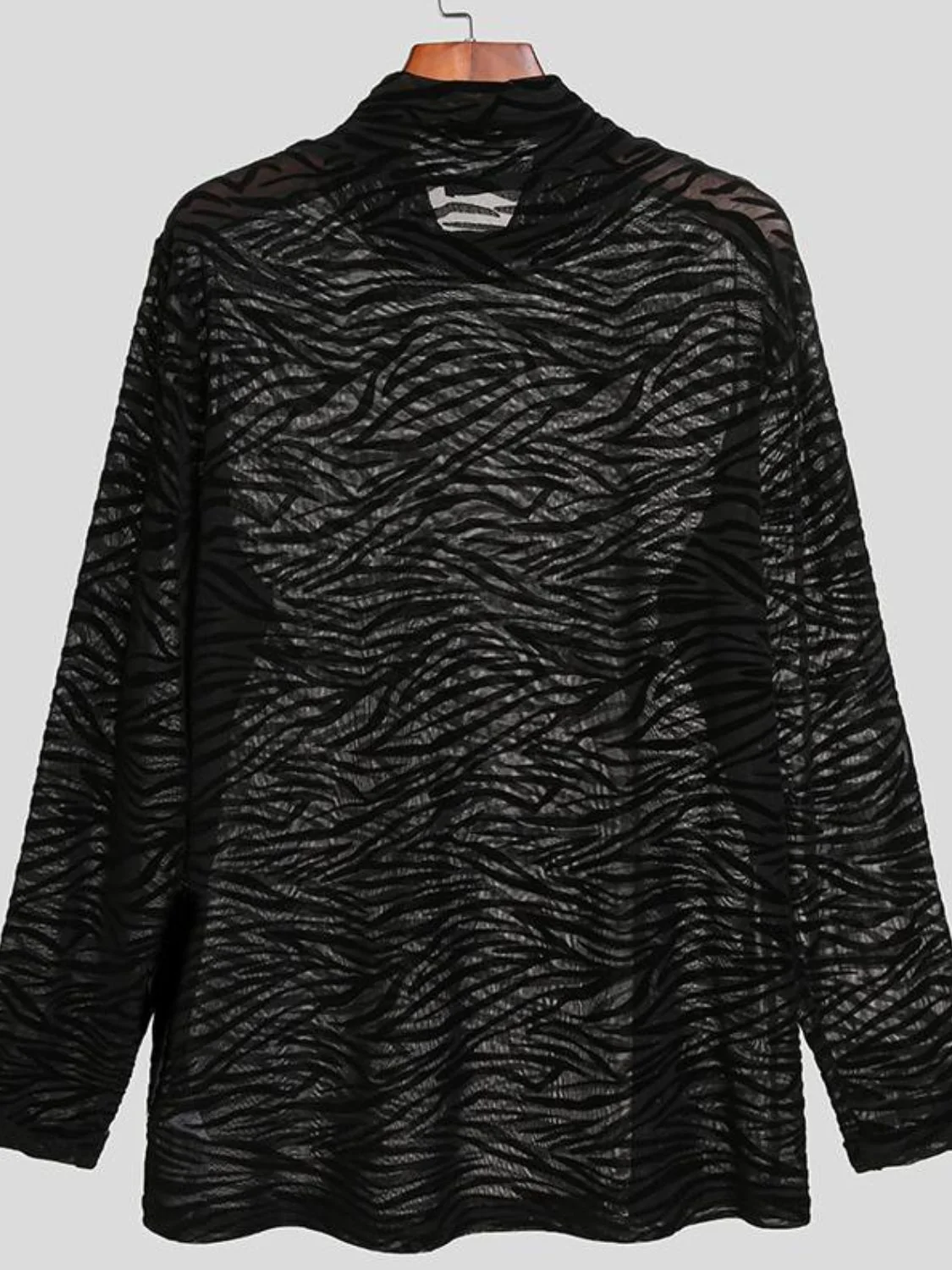 Men's Zebra Print Mock Neck Long Sleeve Mesh Top - Image 3