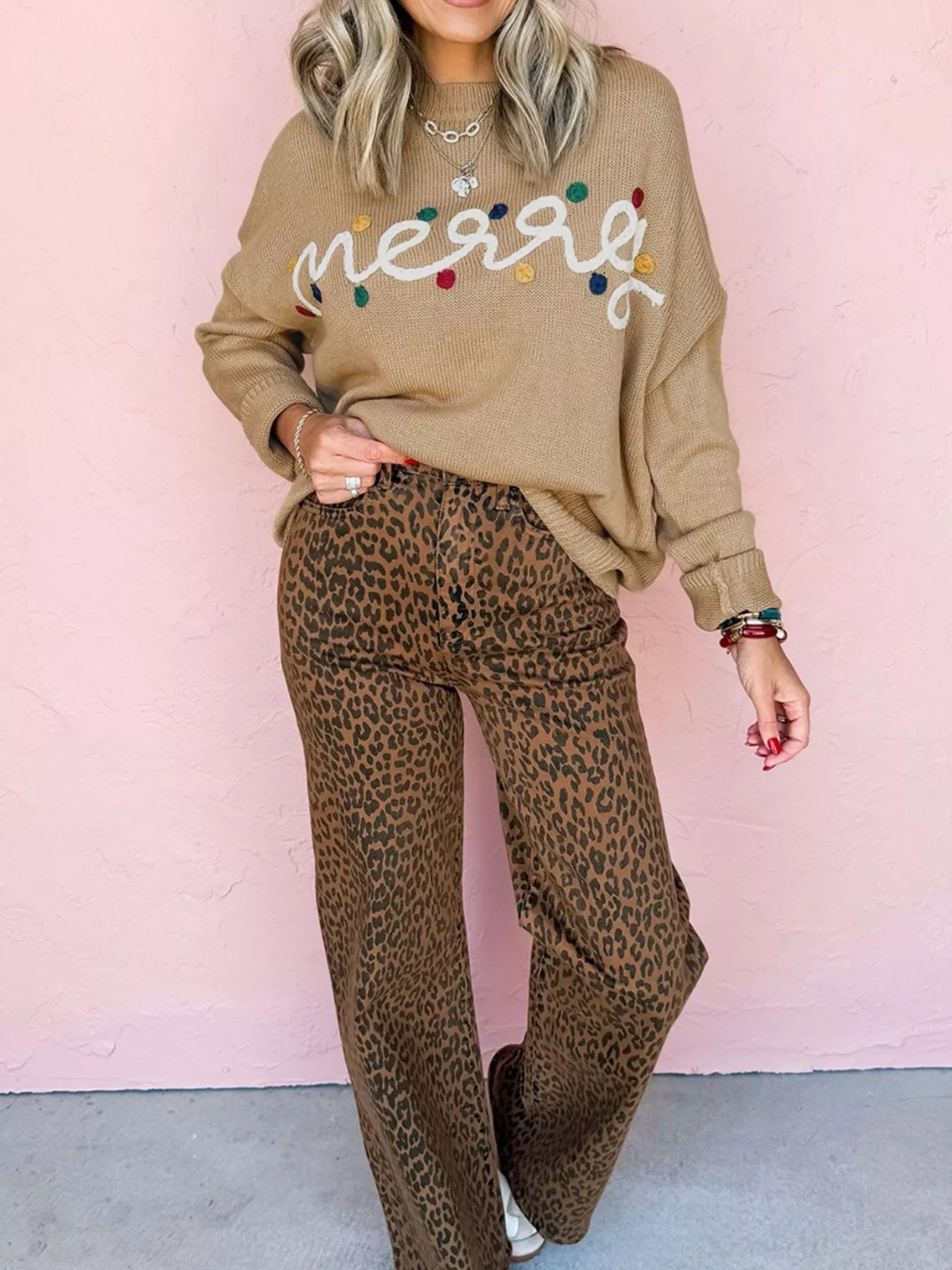 Merry Colorful Dot Detail Christmas Dolman Sweater - Image 2