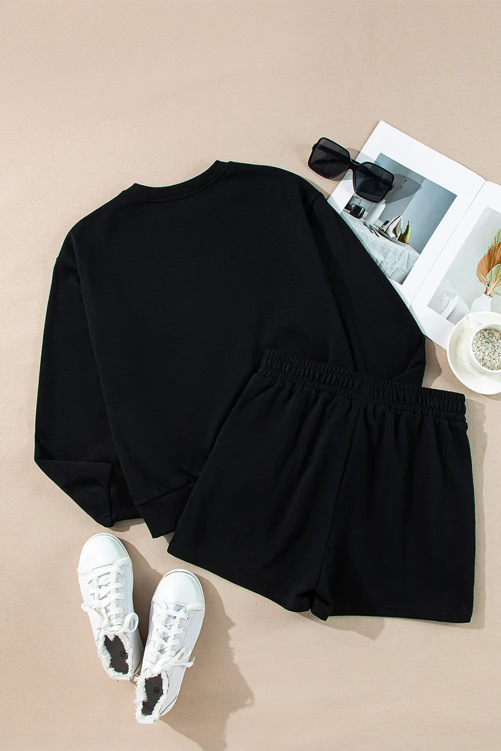 MERRY Sequin Round Neck Long Sleeve Top and Shorts Set - Image 4