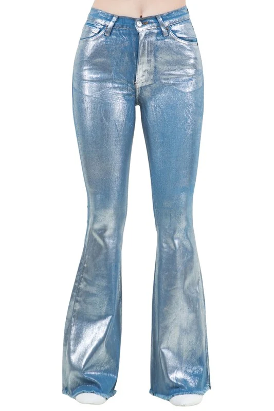Metallic Bell Bottom In Blue- Inseam 30 - Image 3