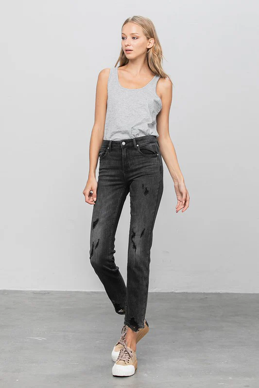 Mid Rise Distressed Straight Jeans - Image 3