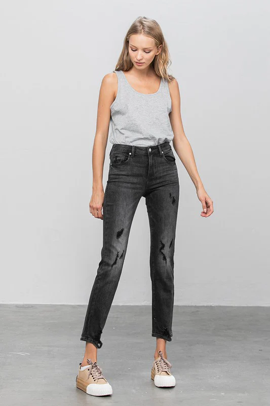 Mid Rise Distressed Straight Jeans - Image 4