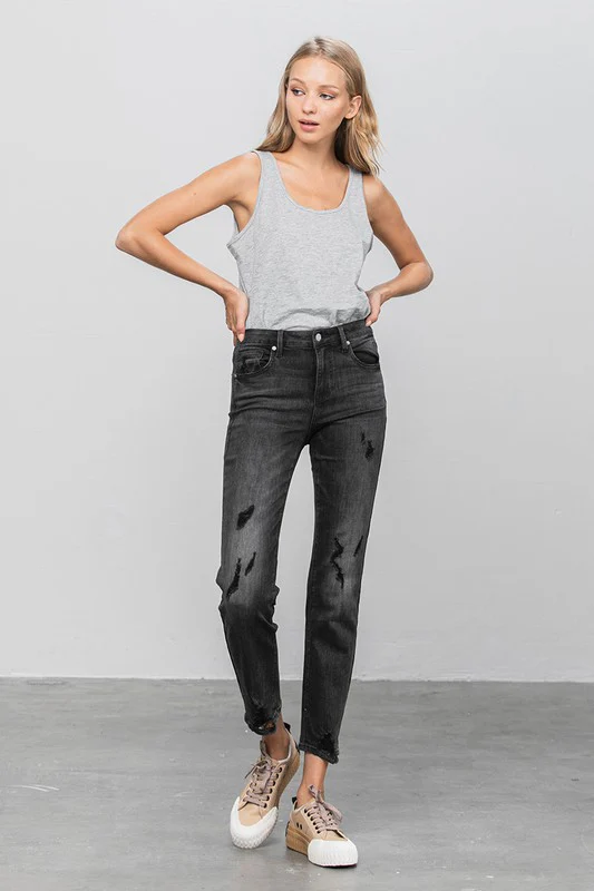 Mid Rise Distressed Straight Jeans - Image 6