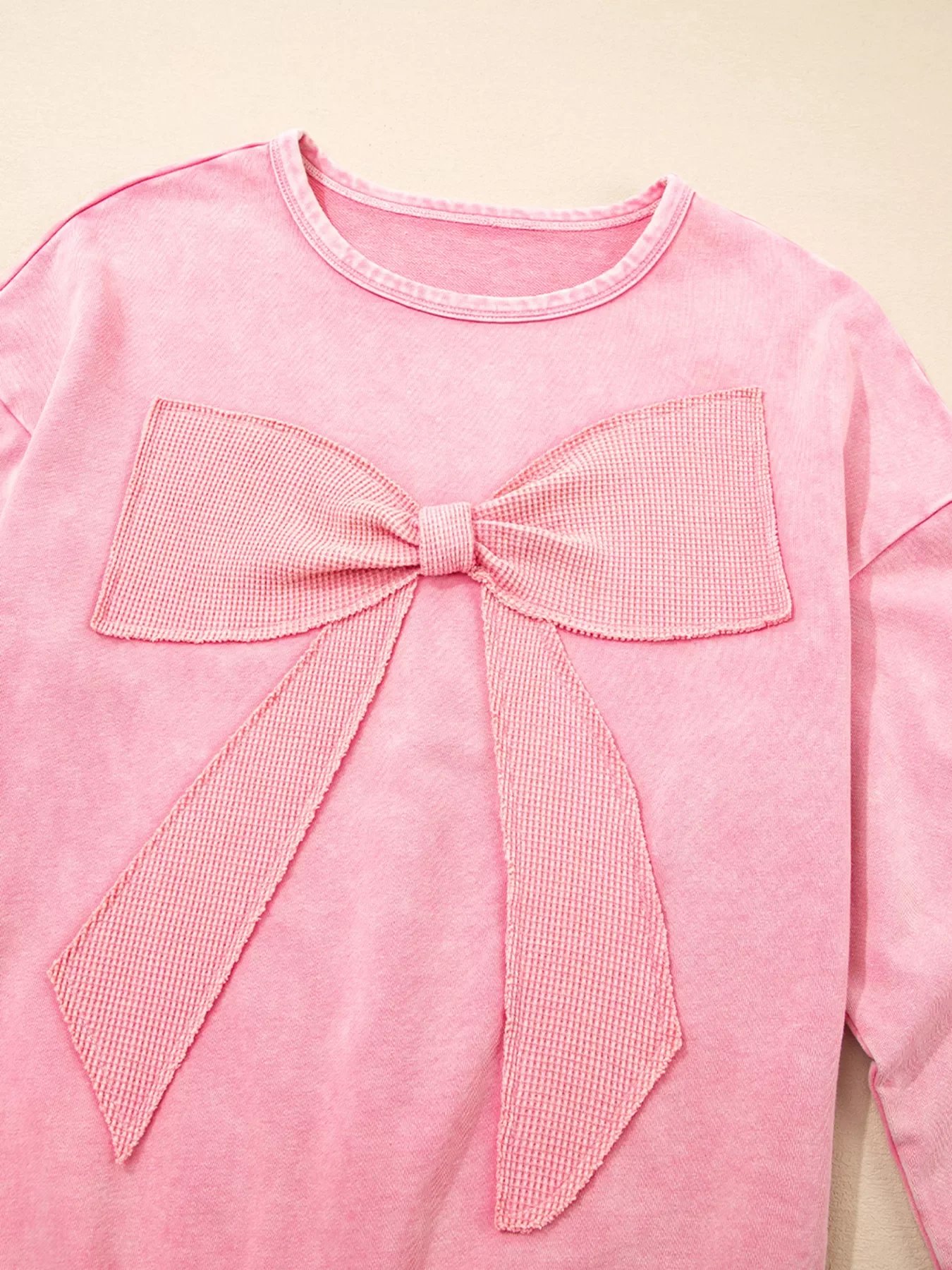 Mineral Wash Bow Patchwork Sweatshirt - Image 8