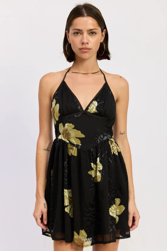 MINI FLORAL HALTER DRESS - Image 3
