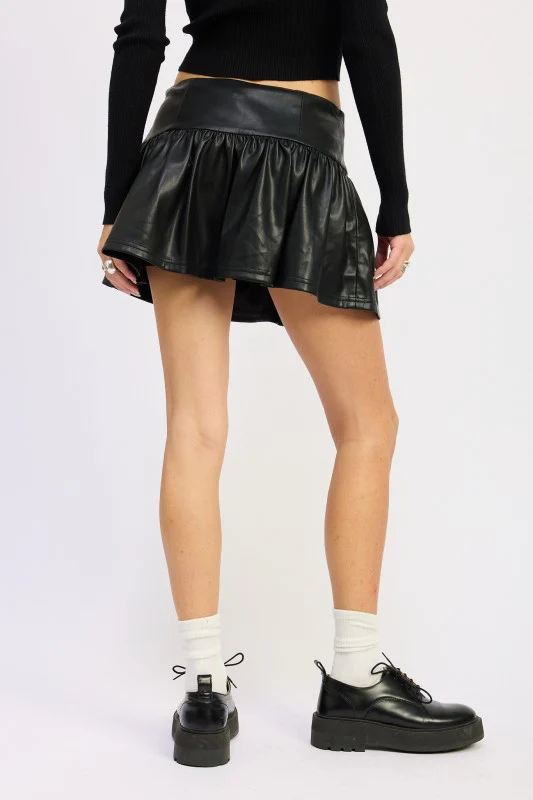 MINI LEATHER RUFFLE SKORT - Image 10