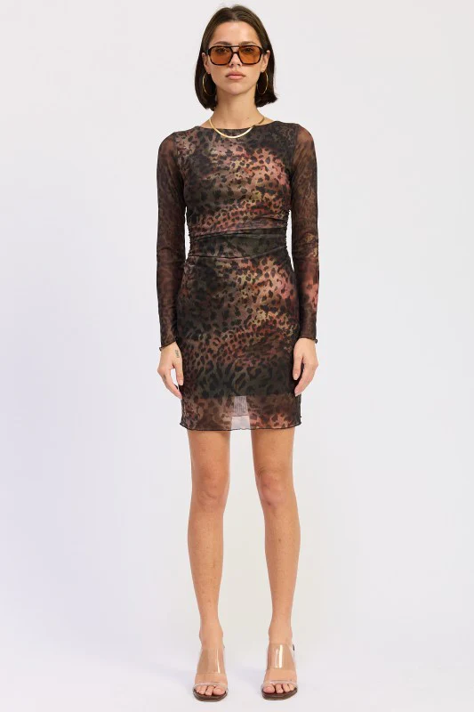 MINI OPEN BACK MESH ANIMAL PRINT DRESS - Image 3