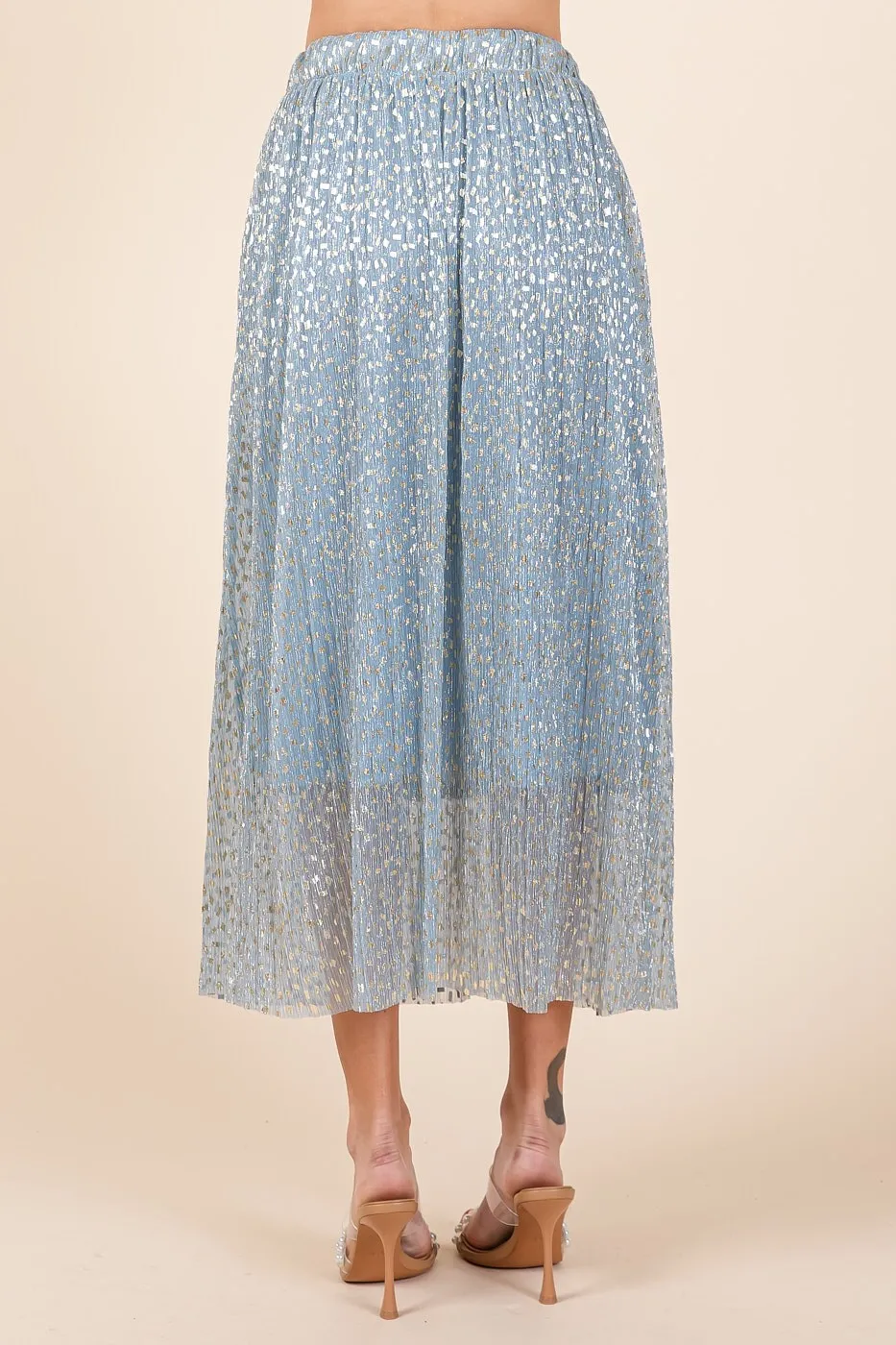 Mittoshop Metallic Glitter Speckle Print Elastic Midi Skirt - Image 5