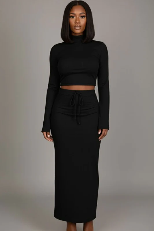 Mock Neck Bell Sleeve Crop Top & Maxi Skirt Set - Image 4