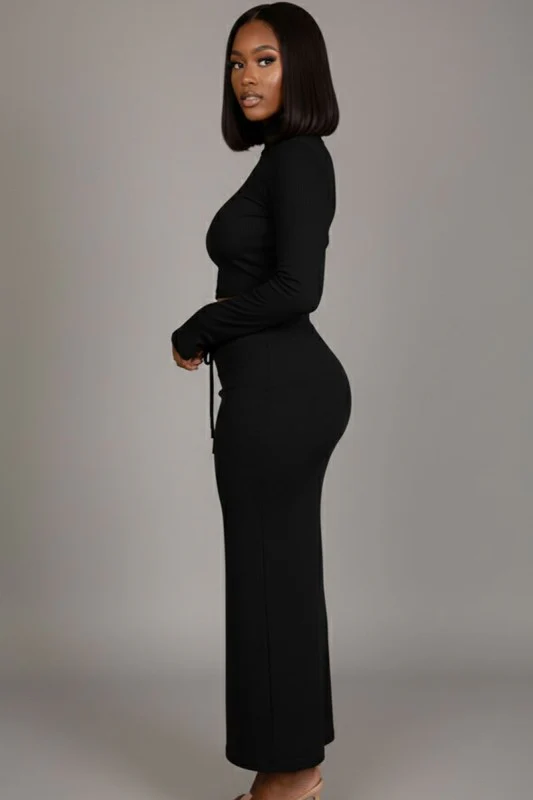 Mock Neck Bell Sleeve Crop Top & Maxi Skirt Set - Image 5