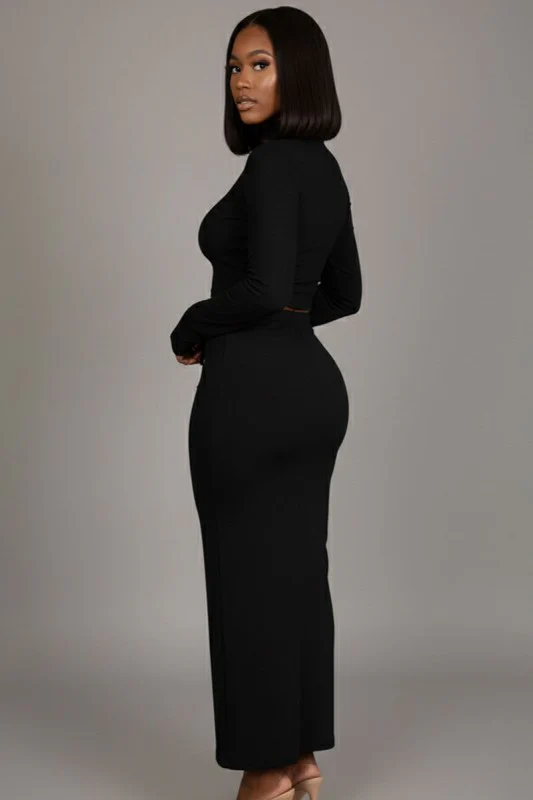 Mock Neck Bell Sleeve Crop Top & Maxi Skirt Set - Image 6