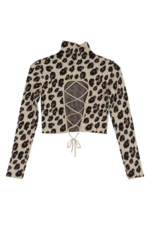 Mock neck lace-up open back top - Image 20