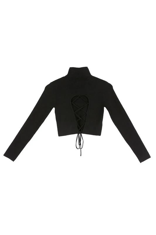Mock neck lace-up open back top - Image 24