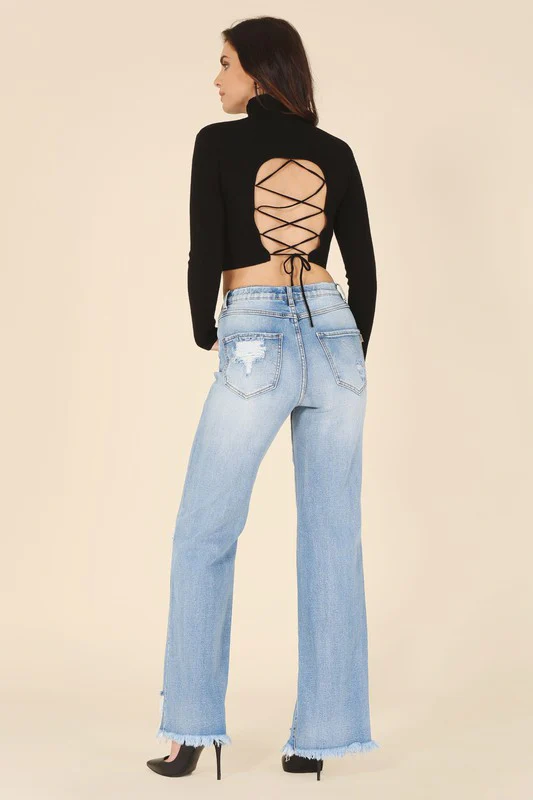 Mock neck lace-up open back top - Image 6