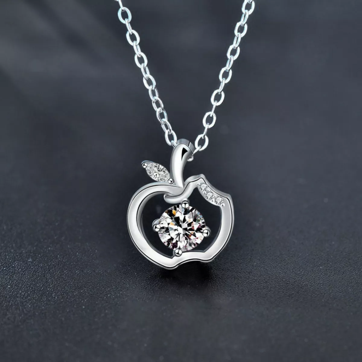 Moissanite 925 Sterling Silver Apple Pendant Necklace