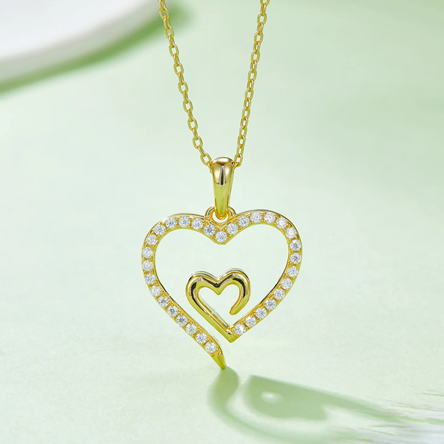 Moissanite 925 Sterling Silver Heart Pendant Necklace - Image 2