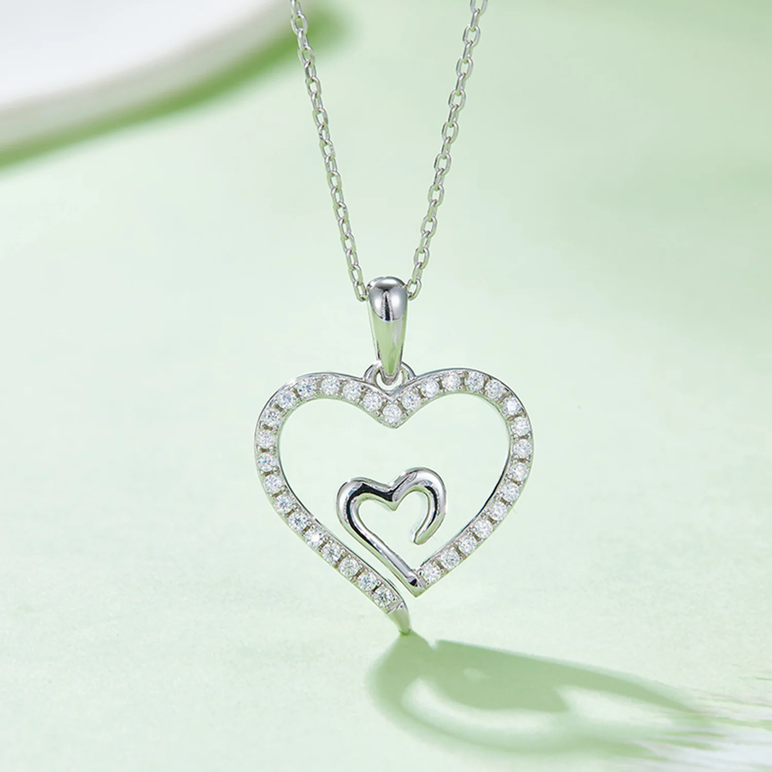 Moissanite 925 Sterling Silver Heart Pendant Necklace - Image 6