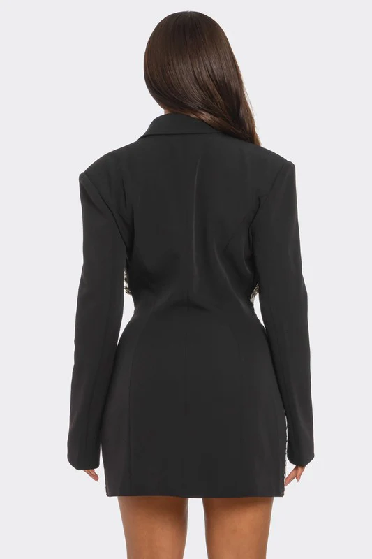 Monochrome Glam Houndstooth Blazer Dress - Image 4