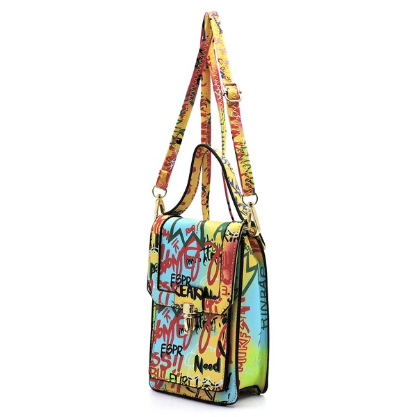 Multi Graffiti Top Flap Crossbody Bag Phone Purse - Image 8