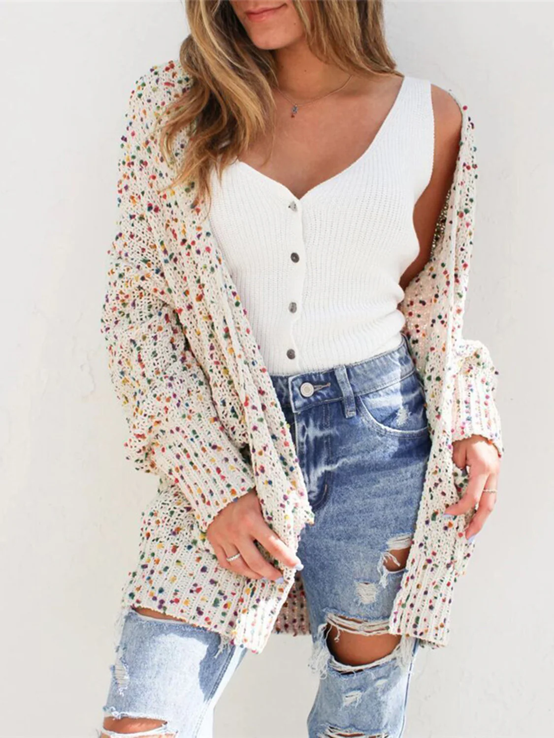 Multicolored Open Front Cardigan - Image 3