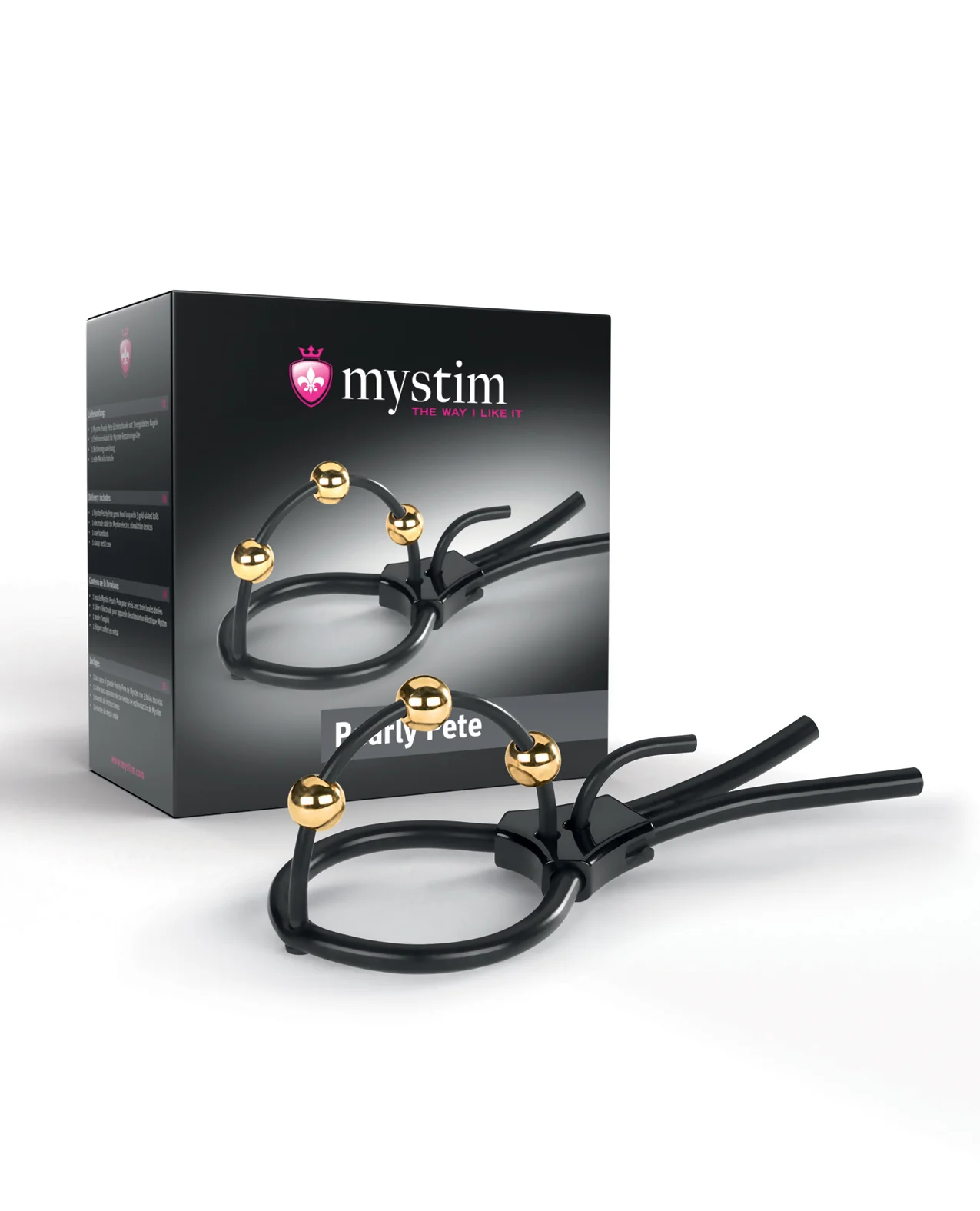 Mystim Pearly Pete Corona Strap w/Gold Balls - Black - Image 2