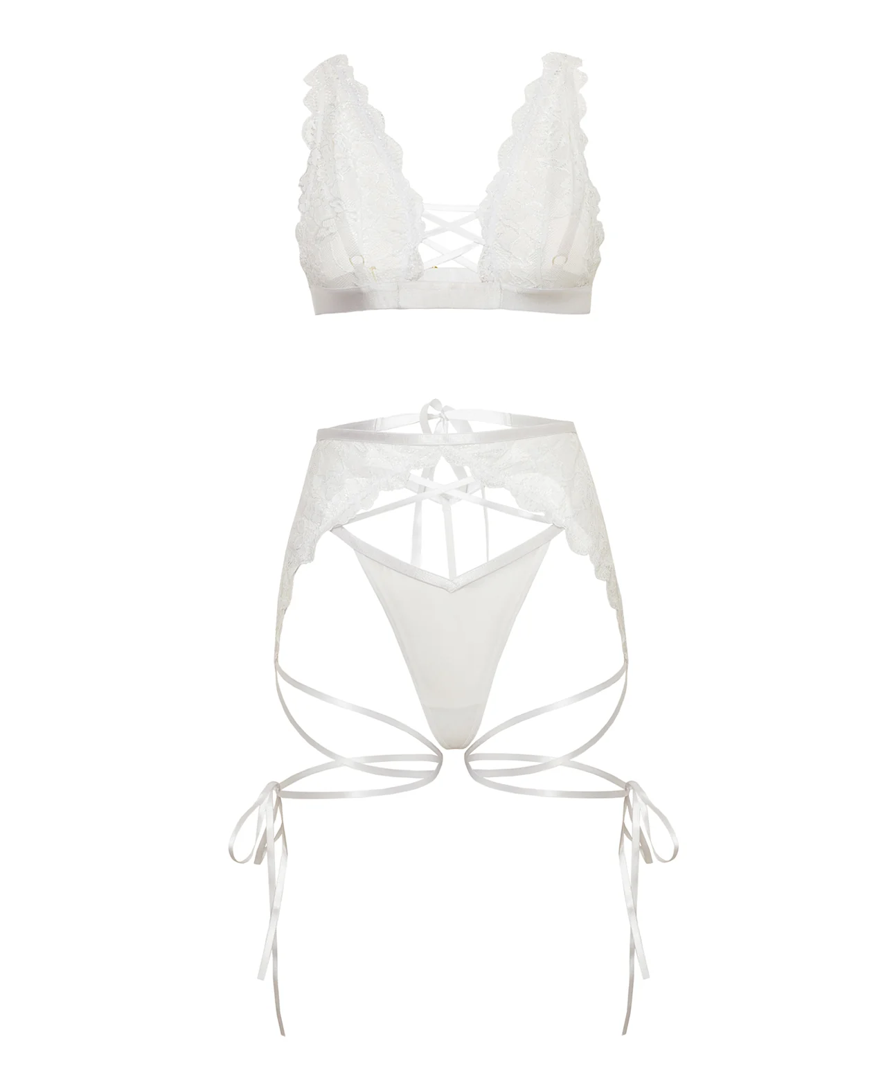 Naya Lace 3 pc Set w/Strap Details - White L/XL - Image 5