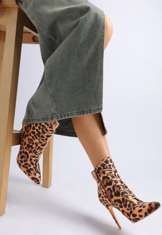 Nesta Leopard Stiletto Heel Lace Up Boots - Image 5