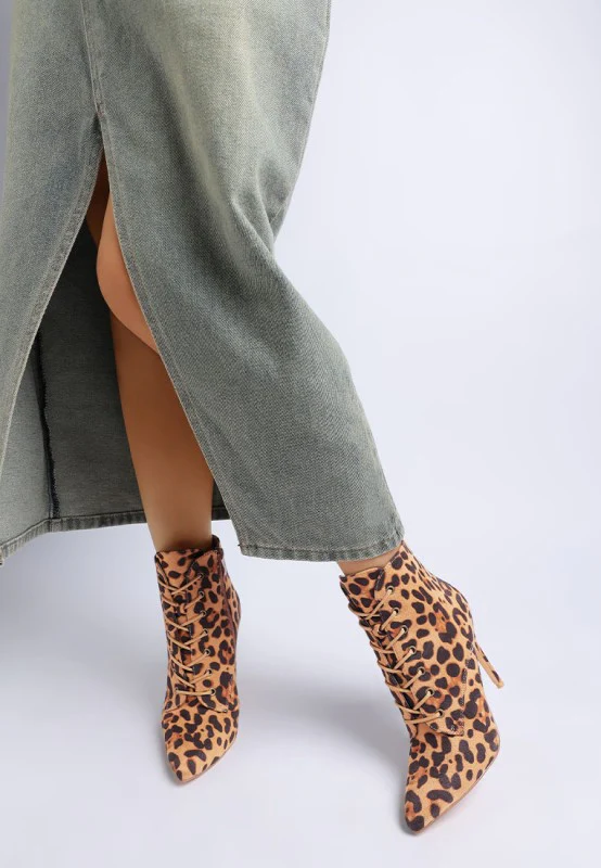 Nesta Leopard Stiletto Heel Lace Up Boots - Image 7