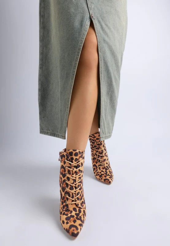 Nesta Leopard Stiletto Heel Lace Up Boots - Image 9
