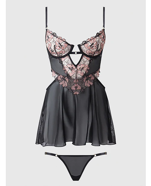 Nova Lace & Mesh Babydoll w/G-String 2 pc Set - Black 1X/2X - Image 5