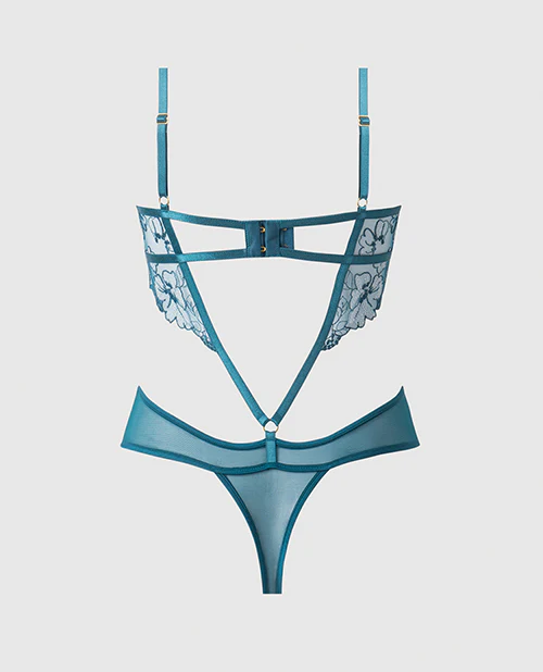Nova Lace Teddy w/Garters - Jade Blue 3X/4X - Image 5