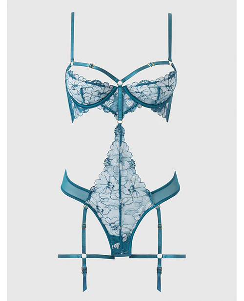 Nova Lace Teddy w/Garters - Jade Blue XL - Image 5